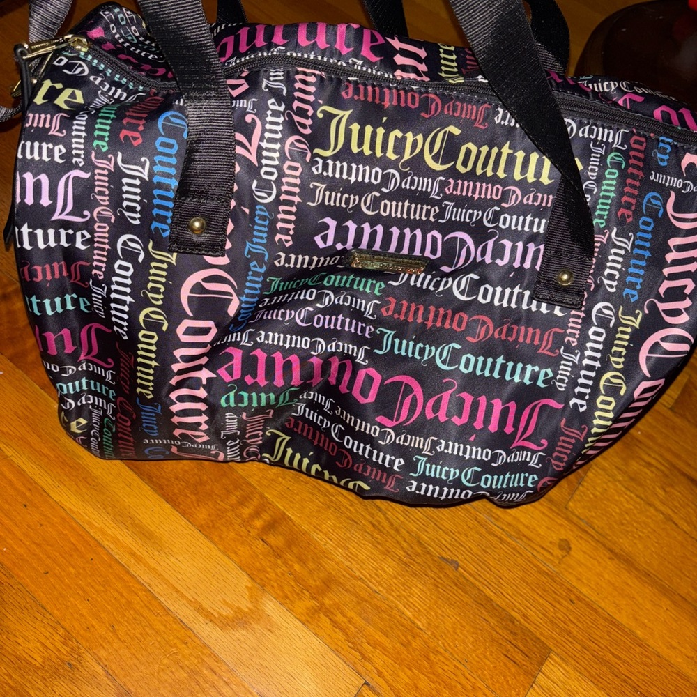 Juicy Couture Black Multicolor Logo Travel Bag